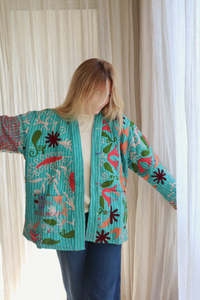 Vintage Bohemian Suzani Knitted Cotton Winter Short Jacket for Women Breathable <b>Pink</b> Embroidered Fashionable Design Free Edge - Product Image 3