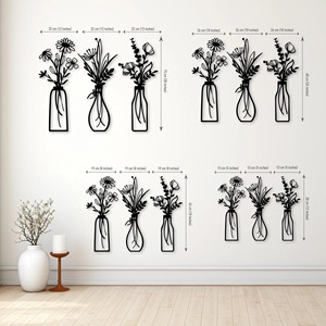 Décoration murale en métal moderne avec motif floral et vase, finition noire, pour la décoration intérieure de la maison, le bureau et les cafés d'hôtels. - Product Image 5