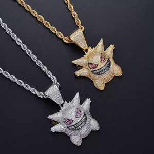 Collier pendentif Gengar en or blanc massif 10K avec moissanite 5.5tcw plaqué rhodium, style hip-hop glacé, unique 'Or' - Product Image 4