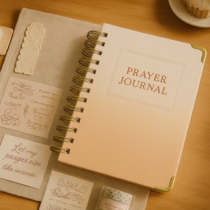 LABON Cream Gradient Oración Diario con encuadernación en espiral Hoja de oro Debossed Marco Elegante Christian Devotitional Notebook - Product Image 6