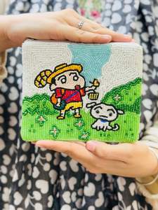 Porte-monnaie exclusif de créateur à broderie de montgolfière perlée avec un dernier look unique élégant de qualité supérieure pour fille - Product Image 4