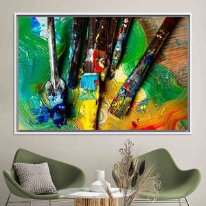 Impression sur toile contemporaine : Art sur verre aux couleurs vives, toile encadrée blanche - Product Image 1
