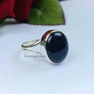 Anillo de piedras preciosas de piedra solar azul Natural de Plata de Ley 925 Anillo de boda de forma ovalada más vendido Perla de diamante fabricada - Product Image 3