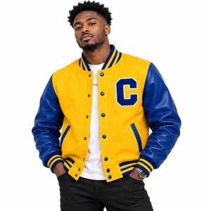 Chaqueta Letterman personalizada de Cosh International en amarillo y azul de moda para hombre con bordado del parche C - Product Image 4