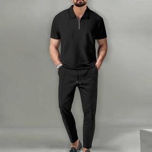 Hot Selling Men's Casual Two-Piece Summer Set Mens Fashion Clothes Short-Sleeved Zipper Polo <b>Shirt</b> Pant Suit Breathable Men Set - Product Image 6
