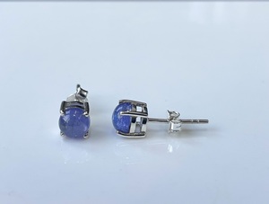 Natural Tanzanite Cabochon 4 Prong <b>EarRing</b> Handmade <b>Silver</b> <b>Earring</b>-925 Sterling <b>Silver</b> <b>Earring</b> with Push <b>Back</b> <b>Earrings</b> for Women - Product Image 3