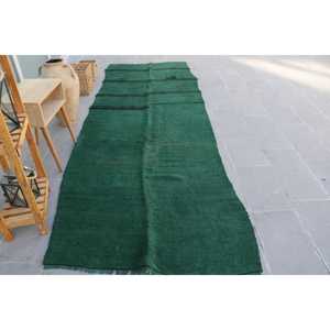 พรมวินเทจตุรกี ขนาด 4x11.5 ฟุต (121x349 ซม.) พรมขนสัตว์ลายดอกไม้สีเขียว - Product Image 1