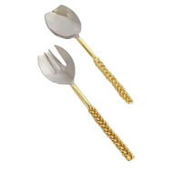 Diseño de cuentas de acero inoxidable dorado brillante, mango largo, respetuoso con el medio ambiente, apto para lavavajillas, mesa de comedor, servidor de ensalada, servicio hecho a mano