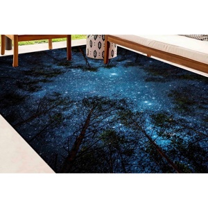 Alfombra con Diseño de Cielo Nocturno Estrellado, Alfombra Estampada, Alfombra Azul Marino, Alfombra de Chenilla - Product Image 1