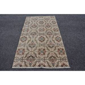 Classique Beige marron 3.3 X 6.3ft laine tapis fait main Vintage turc Patchwork Rectangle tapis pour chevet Latex support - Product Image 1