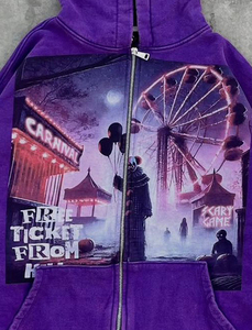 Pull-over à capuche avec fermeture à glissière personnalisée avec broderie complète Streetwear de créateur Veste à badge Boxy délavée au soleil délavé à l'acide - Product Image 3