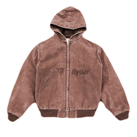 Veste de travail d'hiver en toile de canard épaisse avec logo personnalisé, doublée, vintage, délavée, zippée, effet délavé à l'acide, coupe oversize, unisexe, avec capuche