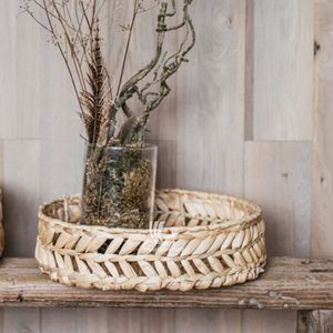 Plateau de service en jacinthe d'eau tissée naturelle de vente chaude, panier en gros pour la présentation des aliments et des boissons - Product Image 1