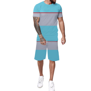 2 ชิ้นชุดออกกําลังกายสบายๆ 2021 ฤดูร้อนชุดสูทผู้ชายเสื้อแขนสั้นเสื้อยืดและฤดูร้อนสั้นชุด - Product Image 2