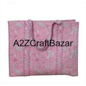 Sac fourre-tout en coton 100 % écologique, grand sac de shopping matelassé, imprimé floral en blocs, lavable, pour les voyages et l'usage quotidien - Product Image 6