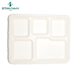 ถาดอาหารชานอ้อยแบบย่อยสลายได้ทางชีวภาพถาดใส่อาหาร5ช่อง100% ไมโครเวฟปลอดภัย - Product Image 1