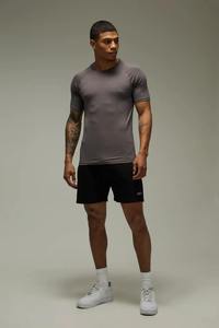 T-shirt de sport à manches courtes pour homme, gris anthracite, coupe ajustée, compression, entraînement, gym - Product Image 6