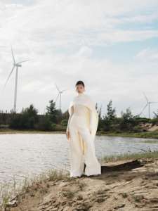 WHITE ANT Pantalon Femme Pantalon Couleur Blanche Vêtements Femme Taille Moyenne Pantalon Large Coton Bio Tissu Vietnam Fabricant - Product Image 2