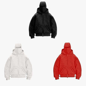 Men's 100% Cotton Embroidered Custom Logo Drop Shoulder Double <b>Zip</b> <b>Hooded</b> Oversize Pullover Heavyweight Winter Breathable Quick - Product Image 1