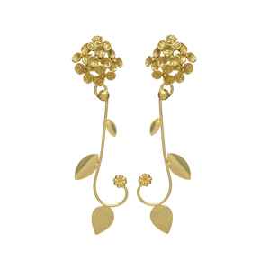 Pendientes de tuerca de flores de nuevo estilo con hojas chapadas en oro cuelga - Product Image 1