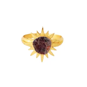 Natural Raw Garnet Crystal Gemstone Protection Unique Sun Star Designer Handmade Healing Crystal Ring