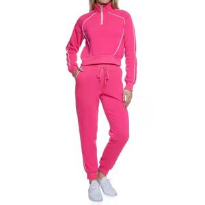Conjunto Casual de Alta Calidad para Mujer, Sudadera con Capucha y Media Cremallera con Logotipo Personalizado, Pantalones, Conjunto de Dos Piezas a la Moda, 100% Algodón - Product Image 5
