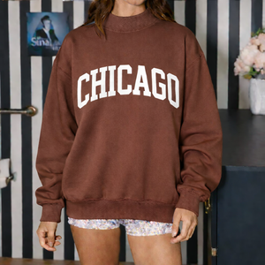 Sweat-shirt oversize à col montant pour femme, style streetwear chicagou, décontracté, pour l'automne et l'hiver, doux, chaud et confortable, pour le quotidien - Product Image 3