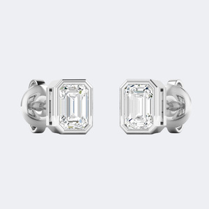 Boucles d'oreilles clous minimalistes en or avec diamant taille émeraude 0,50 carat (CTW), couleur E, cultivé en laboratoire, pour femme (paire) - Product Image 3