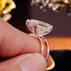 Moissanite de corte esmeralda, anillo de oro rosa de 14K, anillo de compromiso de moissanita, anillo Vintage único para joyería de moda para mujer - Product Image 5