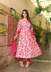 Tissu rayonne kurta imprimé de qualité supérieure avec beau travail de broderie miroir avec belle mousseline de soie Dupatta de haute qualité - Product Image 6