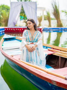 <b>White</b> Blue Boho Co Ord Set for Women Hand Block Print Crop Top and Maxi <b>Skirt</b> Summer Vacation Outfit <b>White</b> Blue Boho Co <b>White</b> - Product Image 4