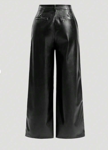 Pantalones Anchos de Mujer de Cuero Sintético de Alta Gama Estilo Europeo Americano, Casuales, Elegantes, para Vacaciones, en Color Sólido, Material PU - Product Image 2