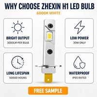 Ampoule de phare de voiture LED H1 6000K Blanc froid 35W 3200lm 12V Lampe de remplacement pour véhicule universel