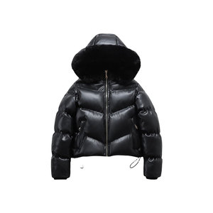 Abrigos de Invierno para Mujer, Chaqueta Acolchada de Cuero PU, Chaqueta Corta Acolchada, Abrigos y Chaquetas de Moda Cálida - Product Image 1