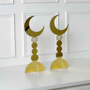 Decoración de Mesa con Forma de Luna Creciente de Acrílico Dorado, Soporte para Decoración, Ramadán Kareem, Eid Mubarak, Adorno para Fiesta del Festival Islámico, Centros de Mesa de Lujo - Product Image 1
