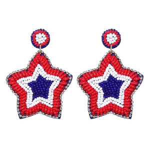 Fabriqué à la main américain USA drapeau perlé Triple étoile boucles d'oreilles goutte bleu rouge blanc perles de rocaille à la mode pour les mariages fêtes - Product Image 1