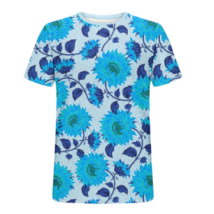 T-shirt à manches courtes pour homme, imprimé tournesol, coupe classique, col rond, en coton tricoté, motif floral - Product Image 5