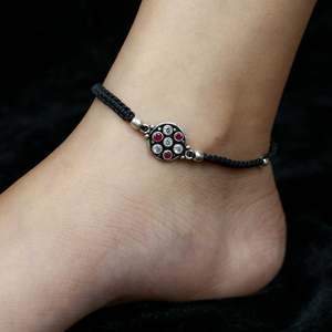 925 Silver <b>Anklet</b> Aasma Nazakat Cute <b>Gold</b> Plated Ruby and Zircon with Diamond Heart Pattern Single Piece for Party or Gift - Product Image 3