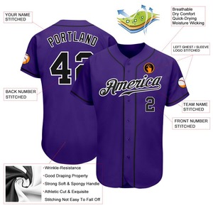 Camiseta de béisbol auténtica en blanco y negro morado personalizada - Product Image 3