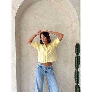Camisa Informal de Mujer TOPSHOW, Tejida en Algodón y Poliéster, con Detalle de Mariposa en la Espalda, Blusa Elegante de Manga Larga para Uso Diario, Amarilla - Product Image 3