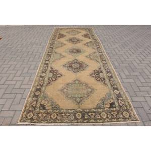 Alfombra de lana clásica Beige marrón de 4,9x12,6 pies, diseño turco de retazos para entrada, sala de estar o respaldo de látex para cabecera - Product Image 1