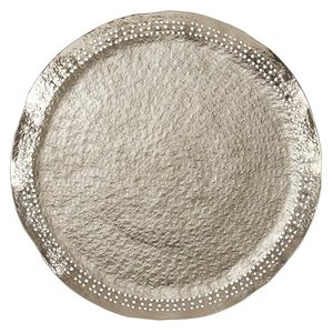 ถาดเสิร์ฟทรงกลมสแตนเลสสีเงินทันสมัย เป็นมิตรกับสิ่งแวดล้อม หรูหรา สไตล์วินเทจ สำหรับจานรองอาหาร ใช้ในบ้านและงานเลี้ยง - Product Image 1