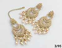 Boucles d'oreilles pendantes en alliage plaqué or, style ethnique traditionnel indien, motif fleur en zircon, imitation perle, pour le Mehndi