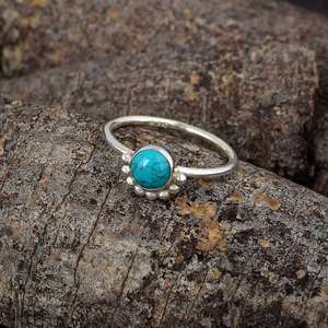 925 Sterling Silver Adjustable <b>Ring</b> with 6mm Round Shape Irani <b>Turquoise</b> Gemstone Vintage Wedding Party Jewelry Gift - Product Image 3