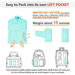 <b>Women</b> <b>Packable</b> Full-Zip Short Puffer <b>Jacket</b> Insulated Quilted Lightweight Winter Coat Warm Water-Resistant Outerwear for Casual - Product Image 2