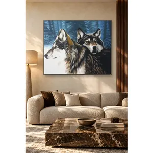 Fida Two Wolves <b>Oil</b> <b>Painting</b> in Front of Blue Forest <b>Canvas</b> Print - Product Image 3