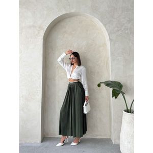 TOPSHOW Women's Elegant Khaki Long <b>Skirt</b>, 100% Polyester Solid Color Maxi <b>Skirt</b> for Casual and Formal Wear - Product Image 2