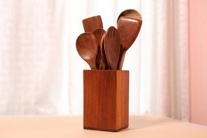 ที่วางอุปกรณ์ครัวแบบตั้งพื้นทรงสี่เหลี่ยมทันสมัย ทำจากไม้เนื้อแข็ง - Product Image 2