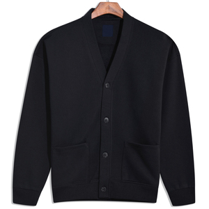 Cárdigan negro de algodón de alta calidad 100%, transpirable, antiarrugas, liso, de gran tamaño, traje de invierno con logotipo personalizable en la parte delantera - Product Image 1