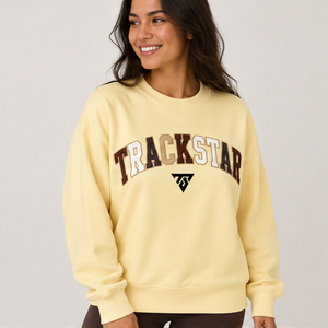 Sudadera de cuello redondo con letras estilo universitario multicolor amarillo pálido para mujer, de corte holgado, larga, estilo Trackstar, OEM, marca privada - Product Image 4